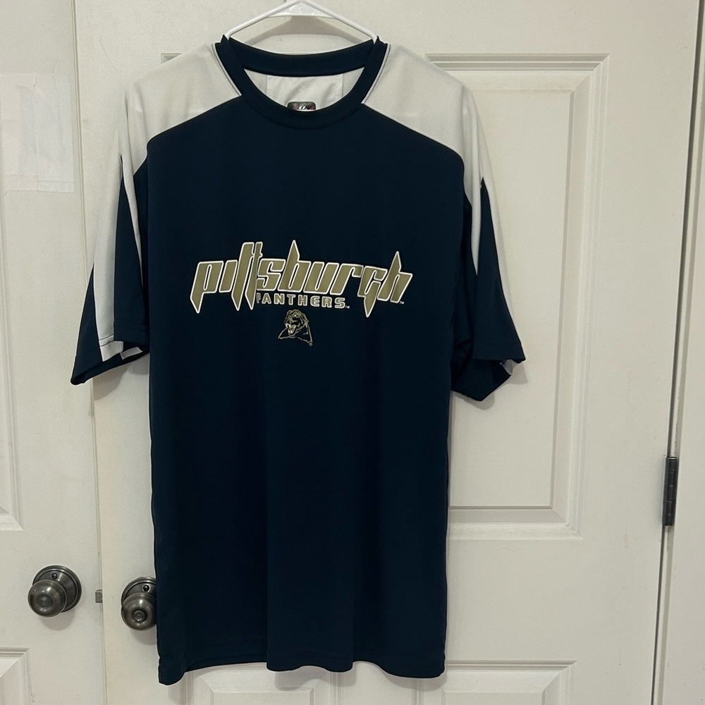 Pittsburgh Panthers Men's Short Sleeve Shirt Size XL blue white polyester Pitt